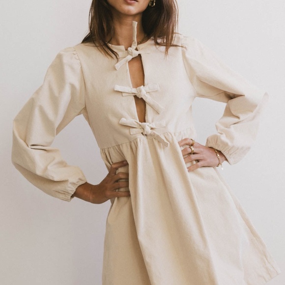 Bohme Tyler Peplum Mini Dress in Ivory Corduroy - Size Small - Picture 1 of 4